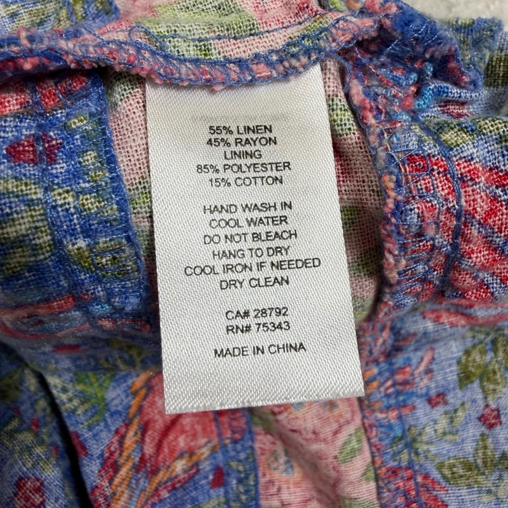 House of Harlow 1960 Blue Parrot Print Tiered Linen Blend Midi Dress Small - Picture 8 of 9